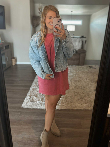 Raven Acid Wash Dress - Pink