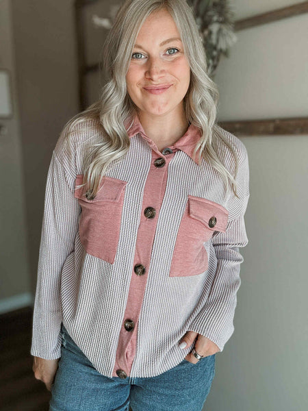 Ivy Ribbed Shacket - Mauve - SIZE SMALL