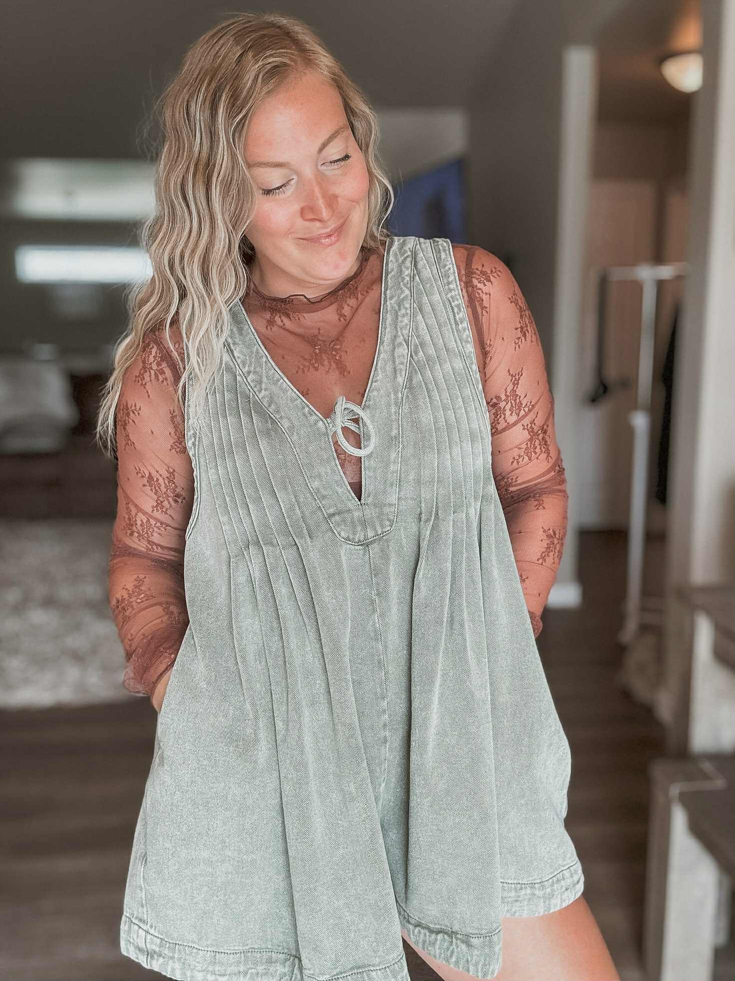 Nolia Denim Romper - Vintage Olive