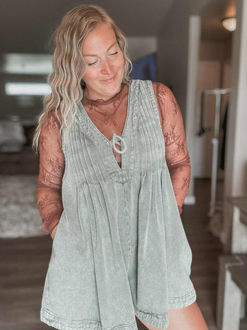 Nolia Denim Romper - Vintage Olive