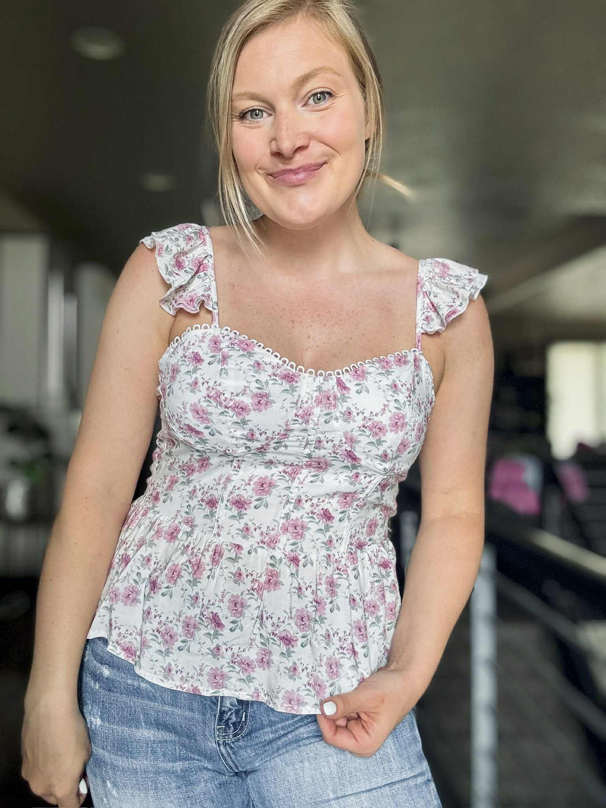Sicily Floral Peplum Tank - SIZE MEDIUM