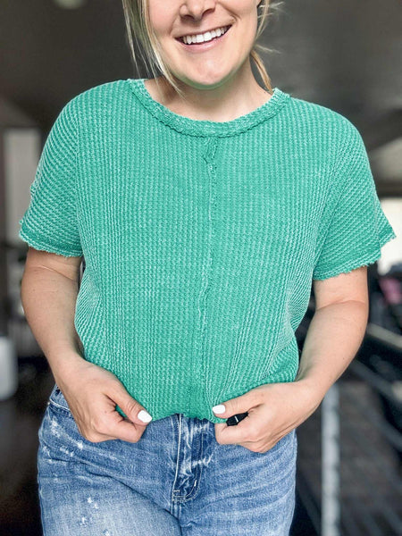 Greer Waffle Knit Top - Green - SIZE L/XL