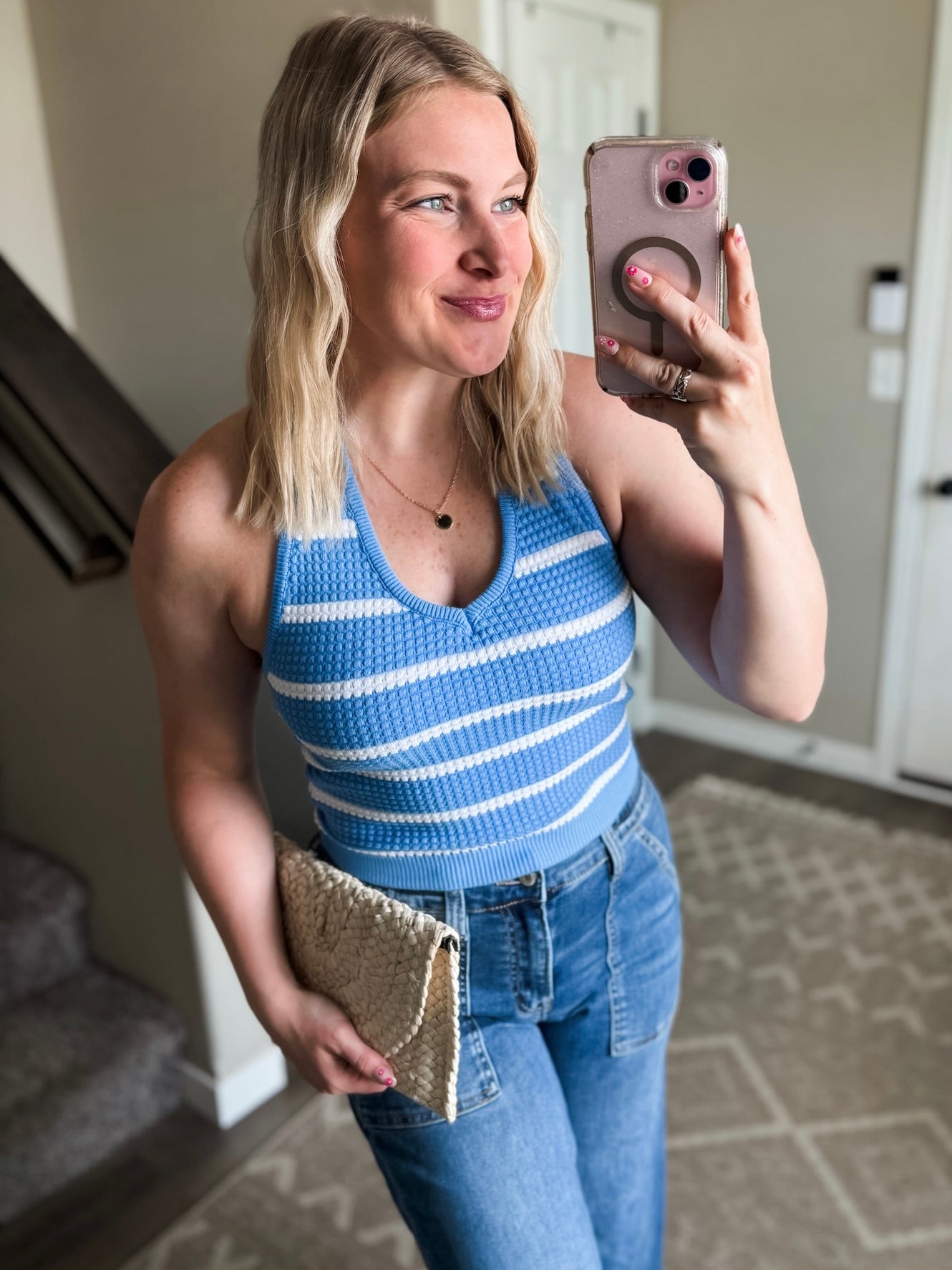 Striped Textured Knit Halter Top