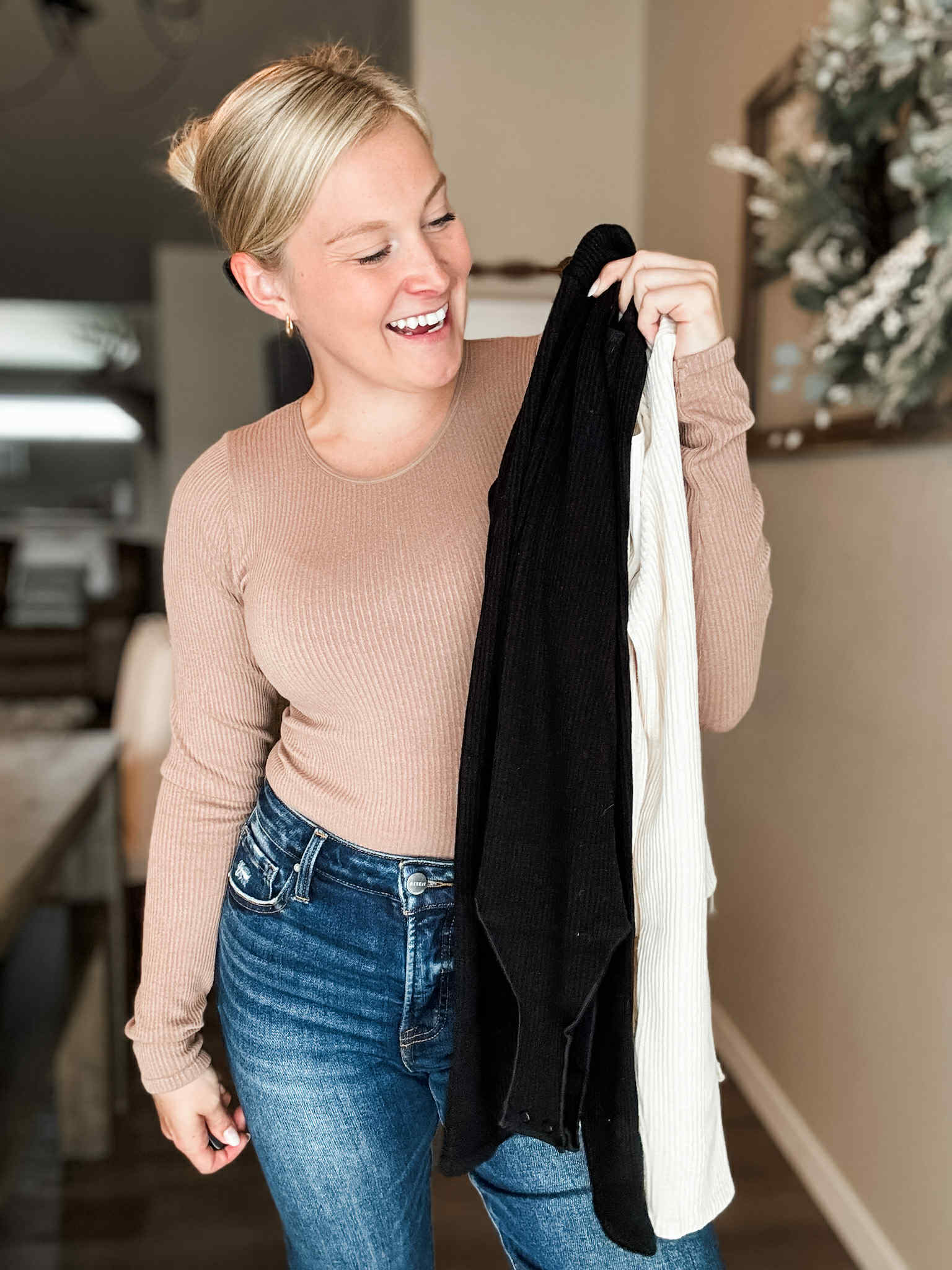 Juniper Long Sleeve Ribbed Bodysuit - Sand