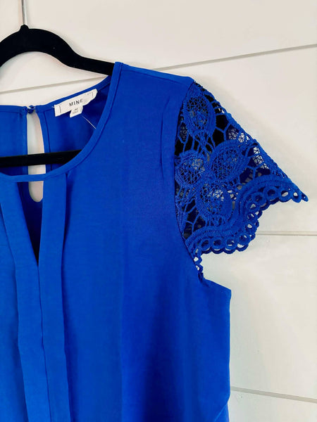 Winslet Lace Sleeve Top - Blue