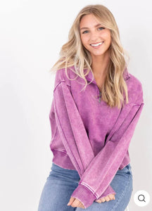 Vaylee Acid Wash Pullover - Lt Plum