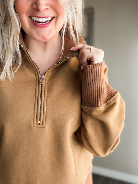 Nola Half Zip Pullover - Sepia