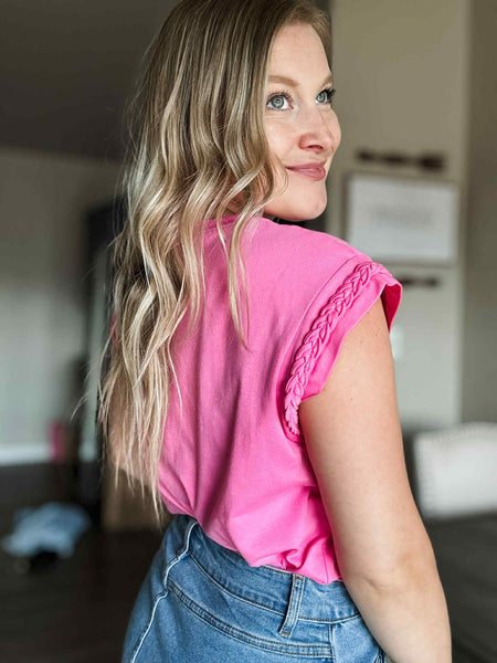Tinsley Braided Sleeve Tee - SIZE MEDIUM