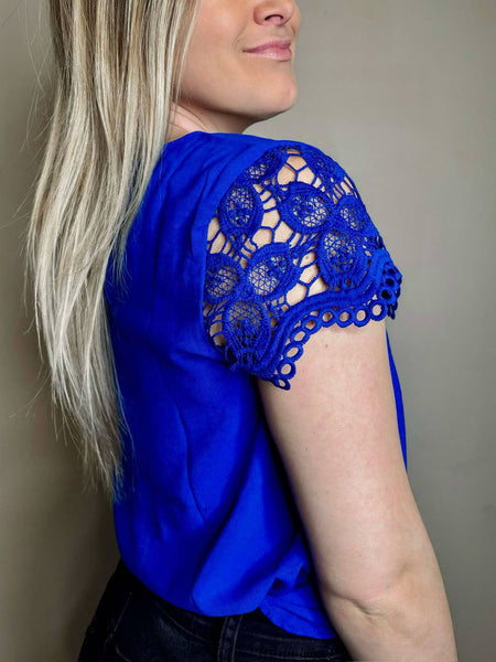 Winslet Lace Sleeve Top - Blue