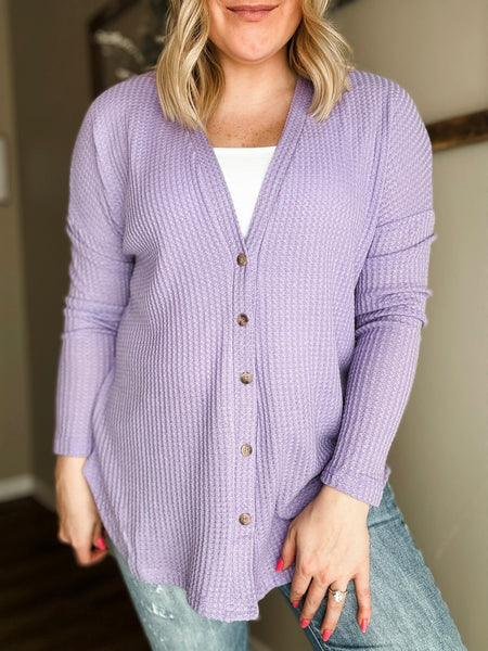 Hadlie Waffle Button Down Cardigan - Lavender
