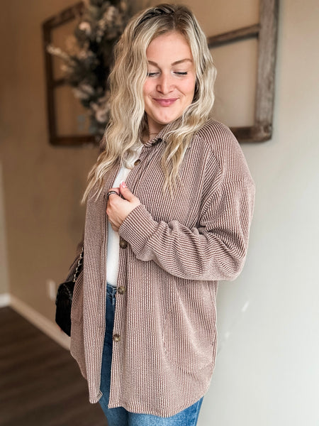 Talli Ribbed Shacket - Mocha - SIZE SMALL