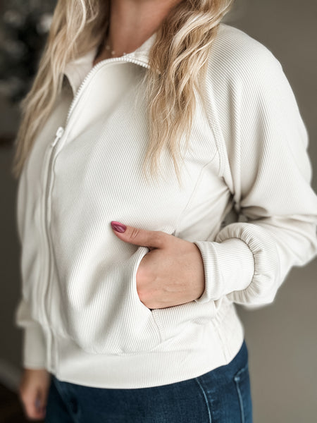 Lucie Ribbed Zip Jacket - SIZE LARGE