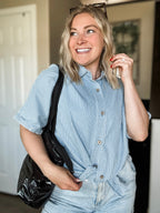 Rylan Stripe Denim Button Down Shirt - SIZE MEDIUM
