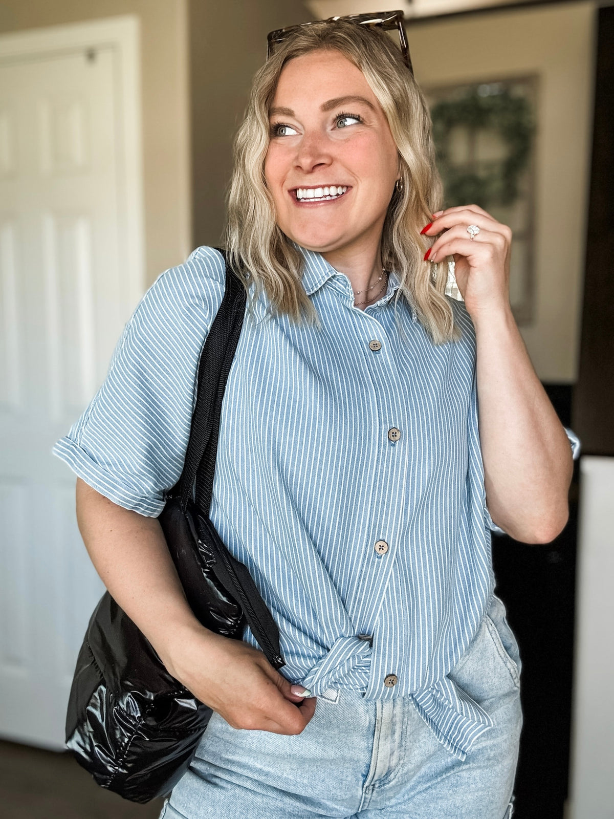 Rylan Stripe Denim Button Down Shirt - SIZE MEDIUM