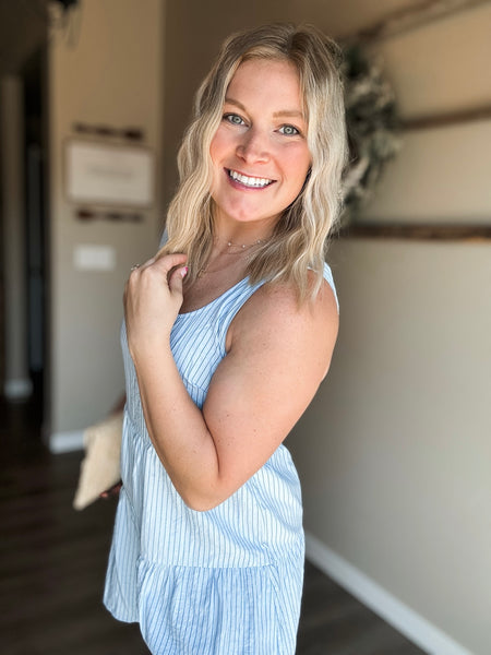 Delphine Pinstripe Tiered Romper