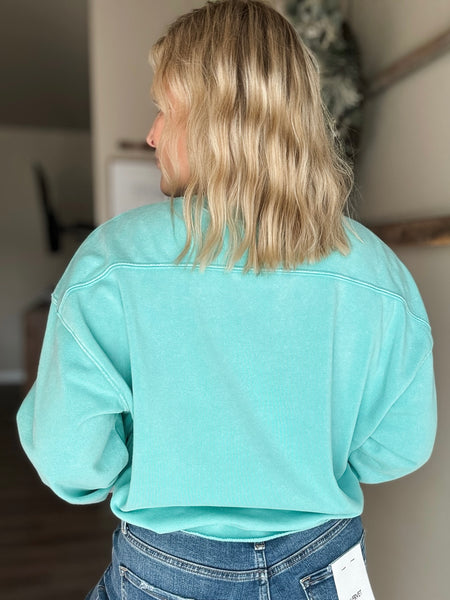 Brightside Cropped Crewneck - Turquoise