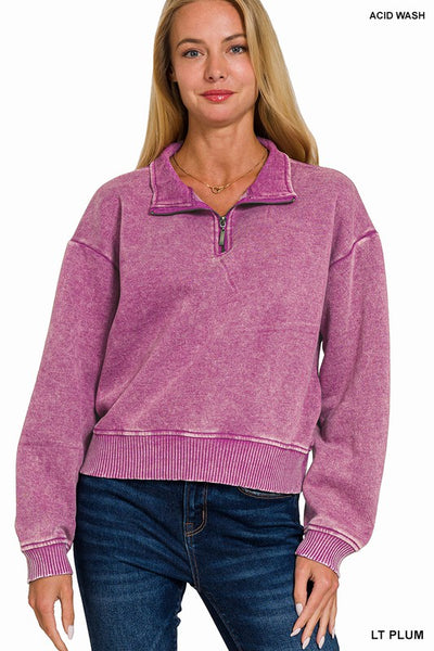 Vaylee Acid Wash Pullover - Lt Plum