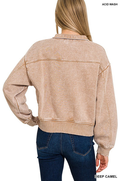 Vaylee Acid Wash Pullover - Deep Camel