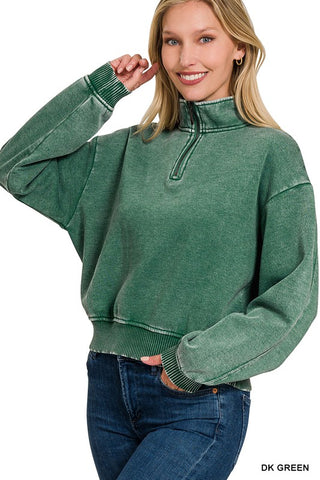 Vaylee Acid Wash Pullover - Dk Green