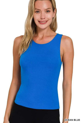 Double Layered Round Neck Tank Top - Ocean