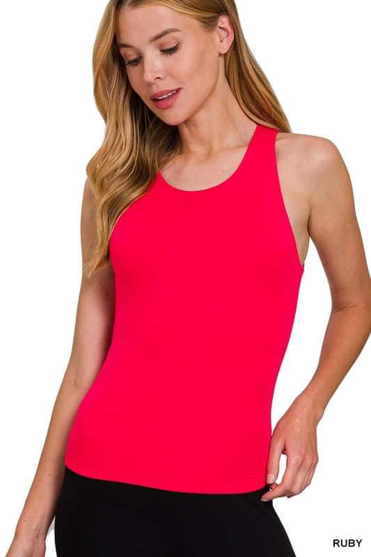 Double Layered Round Neck Tank Top - Ruby