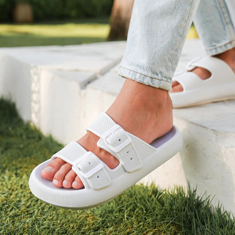 Libbie Double Strap Slides - White