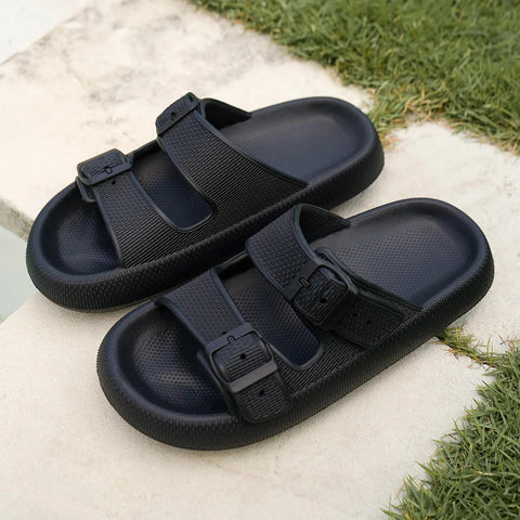 Libbie Double Strap Slides - Black