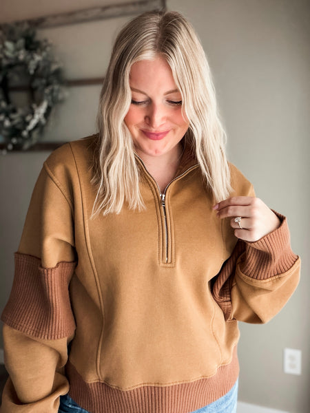 Nola Half Zip Pullover - Sepia