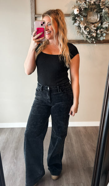 Miller Wide Leg Corduroy Pants - Black