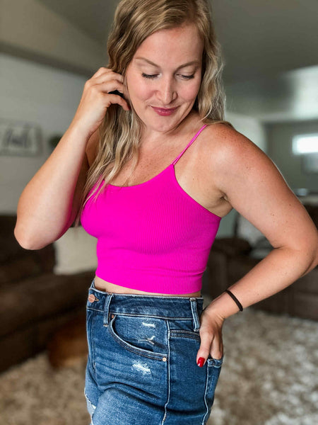 Layering Ribbed Double Strap Brami Tank - Pink