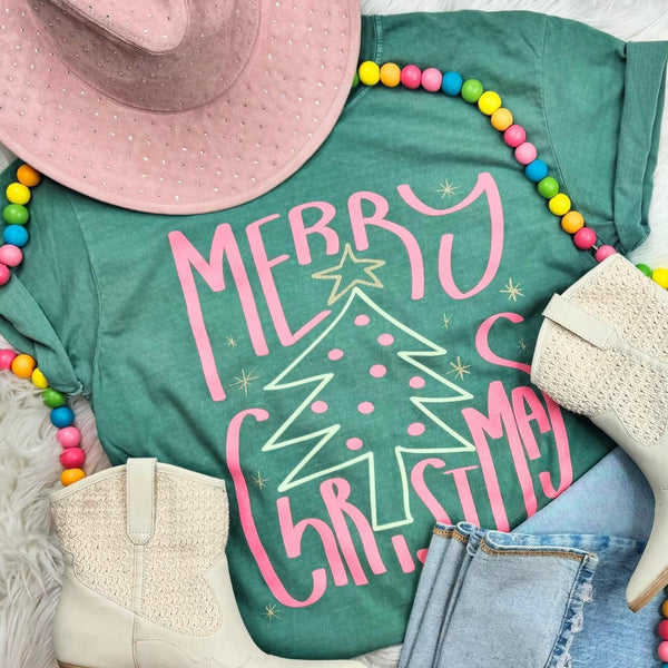 Merry Pink Christmas Graphic Tee - SIZE SMALL