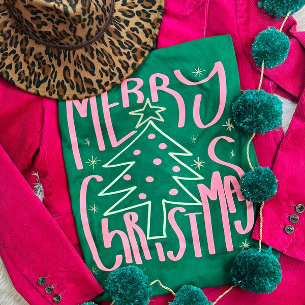 Merry Pink Christmas Graphic Tee - SIZE SMALL