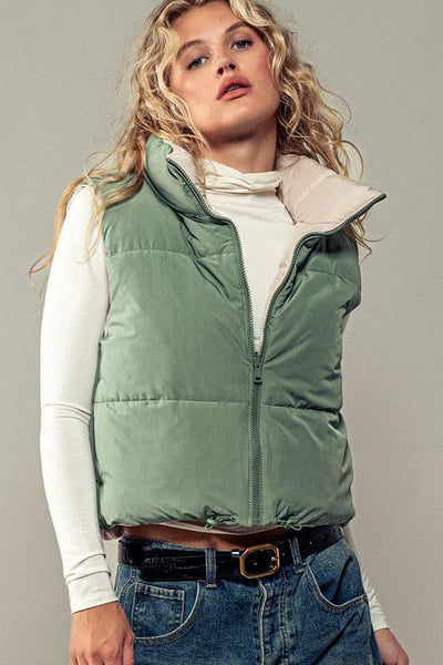 Leyton Reversible Vest - Olive/Cream - SIZE SMALL