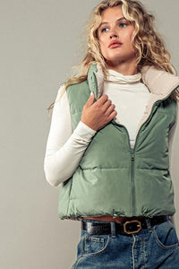 Leyton Reversible Vest - Olive/Cream - SIZE SMALL