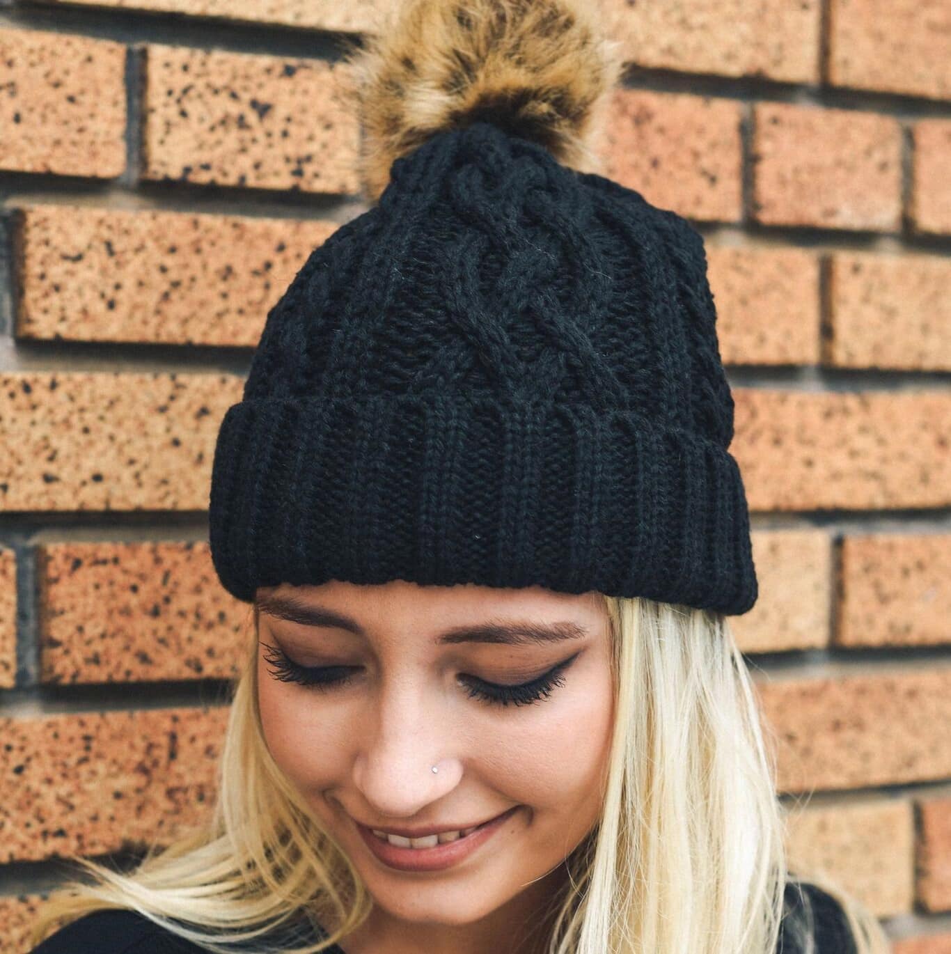 Cable Knit Pom Beanie