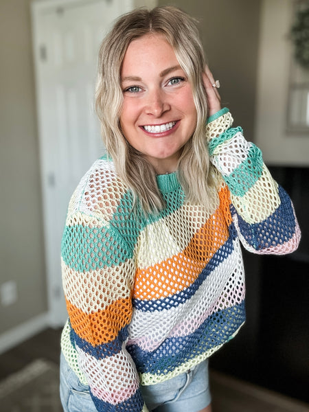 PREORDER Ocean Air Crochet Colorblock Sweater