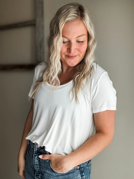 Becky Basic Bralette Tee - White - SIZE SMALL