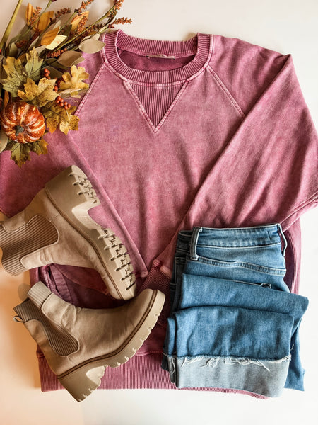 Torrance Mineral Wash Pullover - Cabernet
