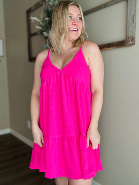 Island Glow Babydoll Dress - Hot Pink