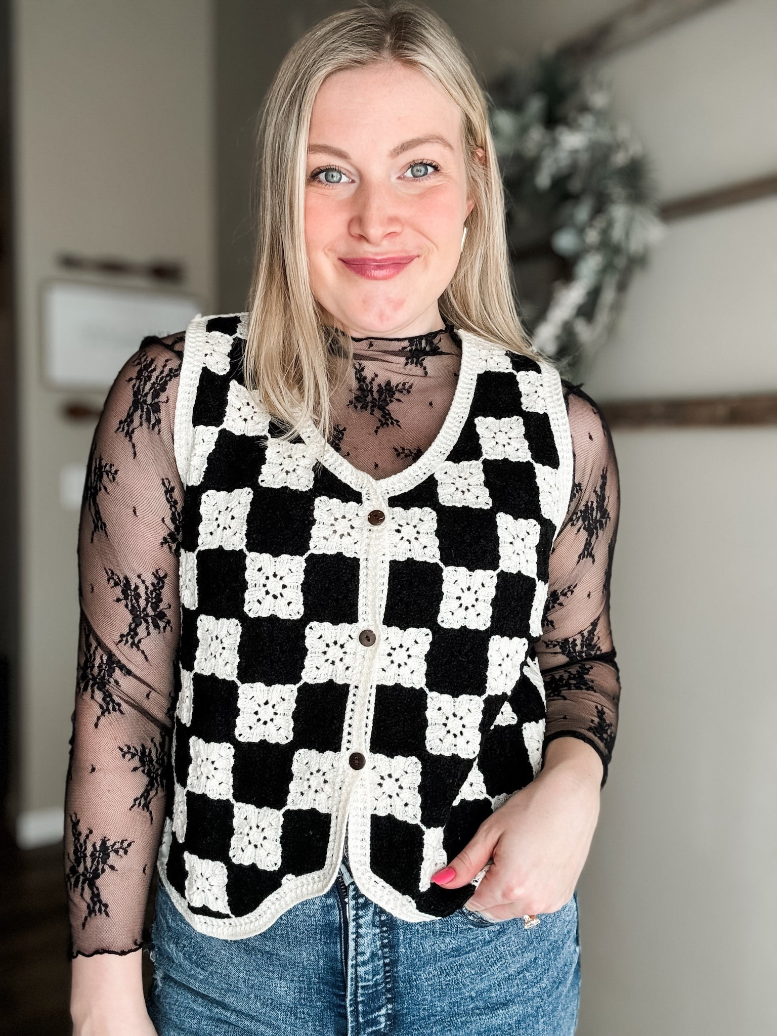Ethel Crochet Checkered Vest