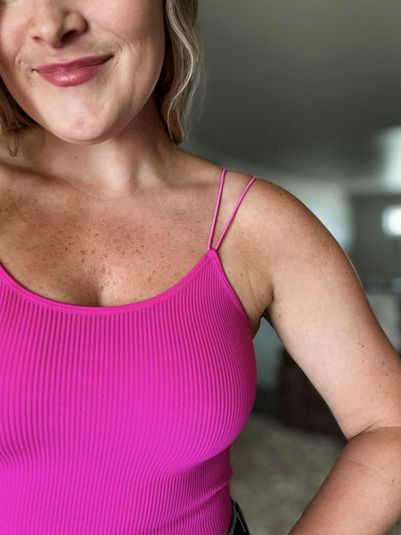 Layering Ribbed Double Strap Brami Tank - Pink