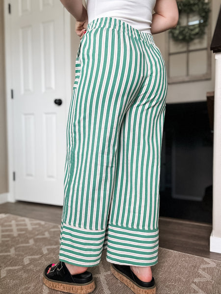 Santorini Stripe Wide Leg Pants - Green