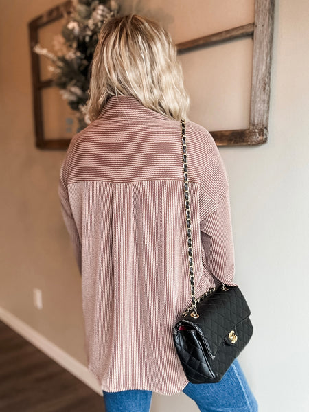 Talli Ribbed Shacket - Mocha - SIZE SMALL