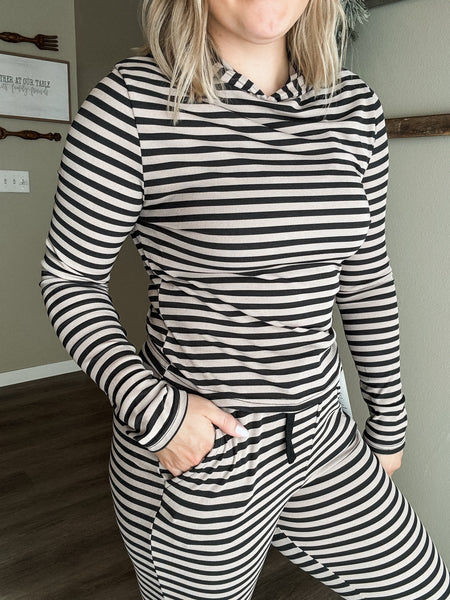 Megan Stripe Lounge Set - Black