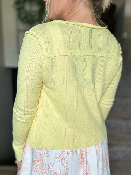 Long Sleeve Pointelle Button-Up Cardigan - Yellow