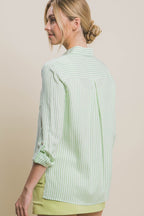 Eliana Stripe Button Up - Lime - SIZE SMALL