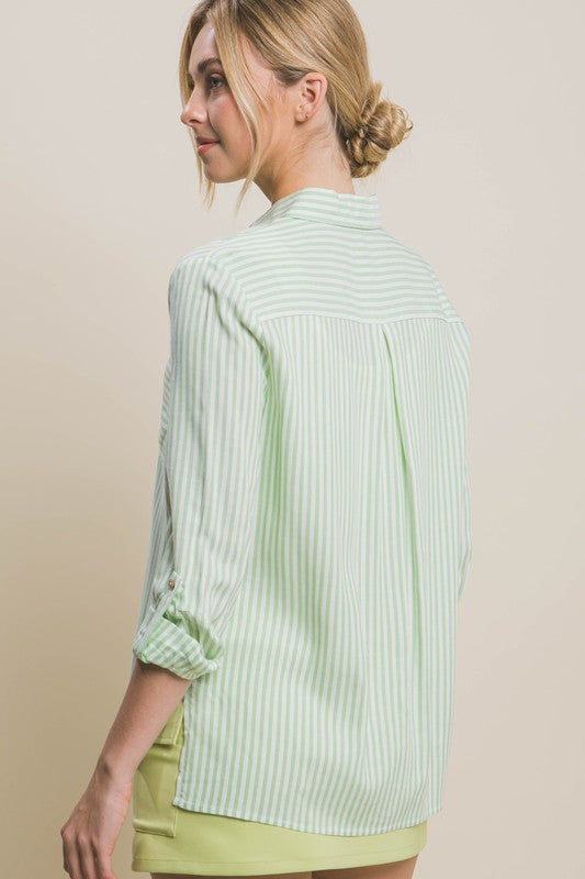 Eliana Stripe Button Up - Lime - SIZE SMALL