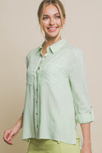 Eliana Stripe Button Up - Lime - SIZE SMALL