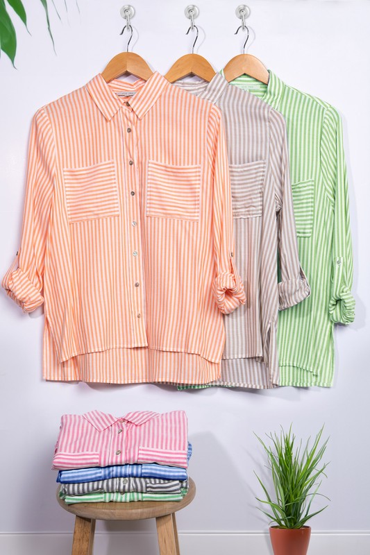 Eliana Stripe Button Up - Lime - SIZE SMALL