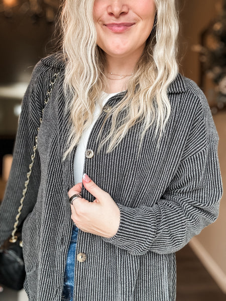 Talli Ribbed Shacket - Charcoal